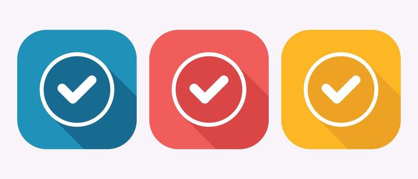 Colorful check mark icons symbolizing success validation approval and task completion with long shadows vector