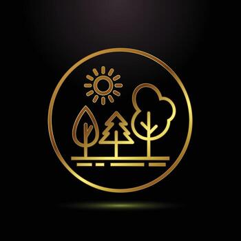 dorado bosque icono con Dom y arboles en elegante mínimo línea estilo diseño vector