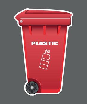 red icon of plastic trash container for plastic waste isolated on gray background vector