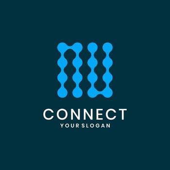 Modern technology connection logo design with abstract blue dots connected vector