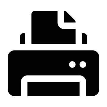 Solid black printer illustration in minimal flat design, representing office and home printing device. Ideal for business, office, and technology projects. vector