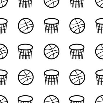 seamless pattern of basketball and basketball net vector