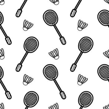 Seamless pattern of hand drawn rackets and shuttlecocks vector
