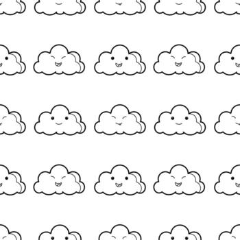 seamless pattern of clouds with cheerful faces vector