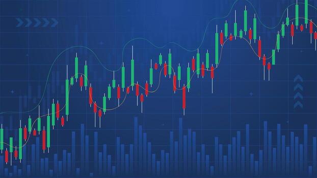 Stock market trading background with candlestick chart, price movement, and data analysis, ideal for finance, forex, cryptocurrency, and investment related concepts vector
