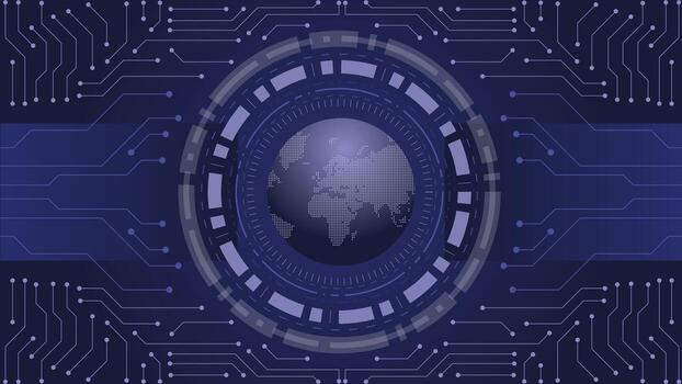 Modern digital world map background with glowing circuits and abstract technology design, perfect for global networking, data security, communication, and cyber technology concepts vector