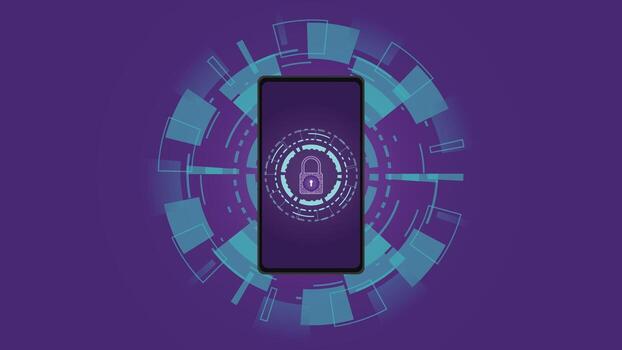 moderno la seguridad cibernética móvil antecedentes presentando digital candado, brillante tecnología círculos y futurista diseño, ideal para en línea seguridad, datos proteccion y tecnología conceptos vector