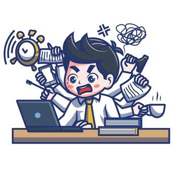 Stressed office worker with multiple tasks vector