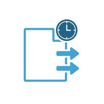 Flat geometry file share symbol with circular clock element asynchronous work icons vector