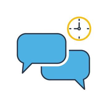 Asynchronous Work Icons with Chat Bubble Pair and Clock Marker vector