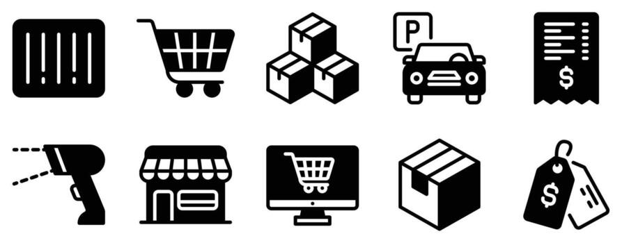 Supermarket icon solid mix style glyph for retail aisles carts and checkout minimal pictogram for ecommerce apps dashboards and store maps vector