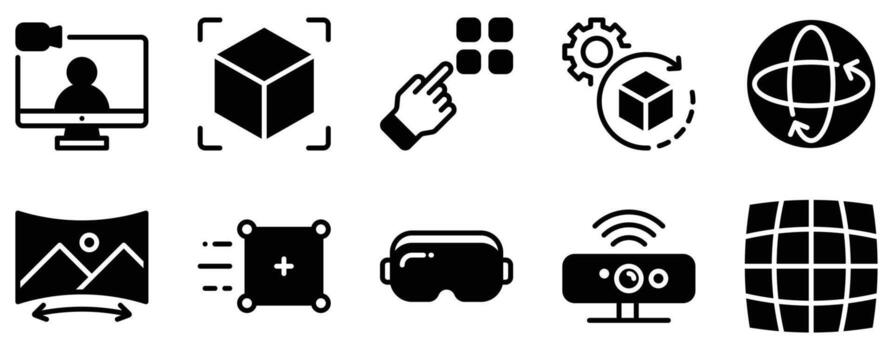 Virtual and augmented reality icon solid mix style glyph for immersive apps training and design minimal pictogram for web dashboards and product pages vector