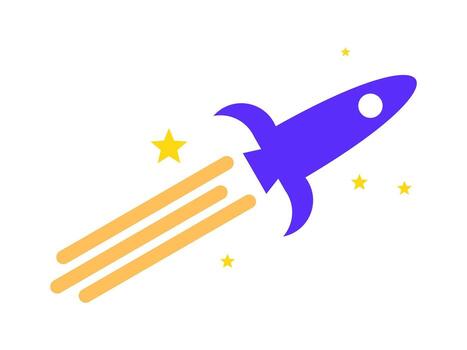A Simple and Dynamic Rocket Icon Soaring Upward with Star Trails, Symbolizing Startup Growth and Fast Progress vector