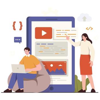 creadores revisión móvil interfaz componentes, código fragmentos, y nube bienes para un sensible aplicación disposición. vector