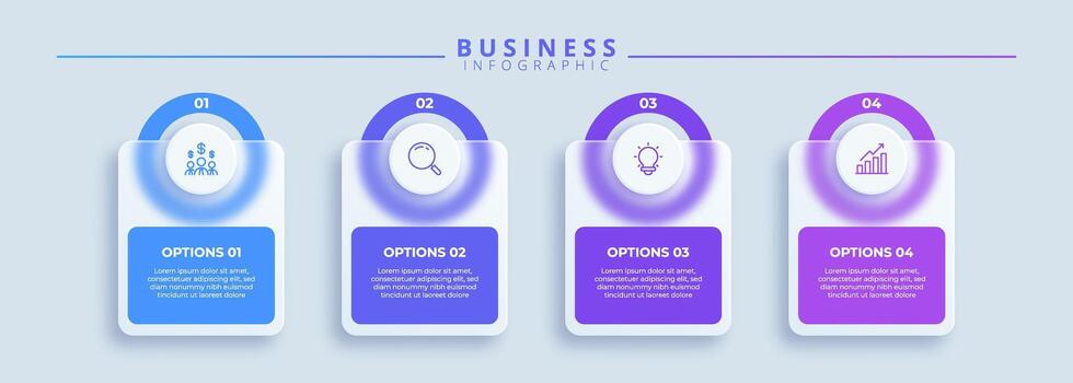 Design template for infographic labels icons and 4 options or steps. Suitable for process diagrams, presentations, workflow layouts, banners, flow charts, and infographics. vector