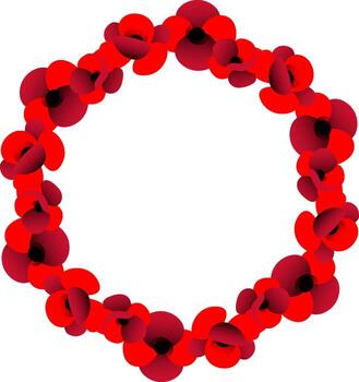 illustration of circle frame with red poppies on white background vector