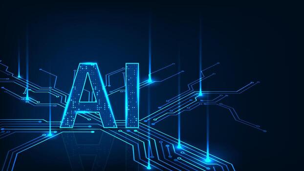 Artificial intelligence digital perspective line circuit technology adstract blue light background vector