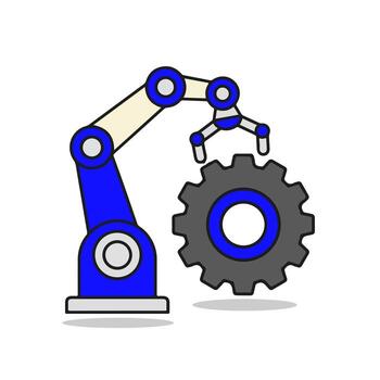 Simple flat of robotic arm with gear for automation concept vector