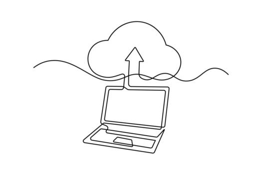 continuo línea dibujo de nube informática apoyo vector