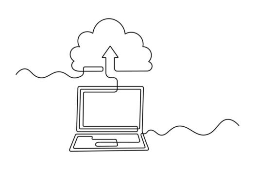Minimal Continuous Line of Cloud Backup Technology vector