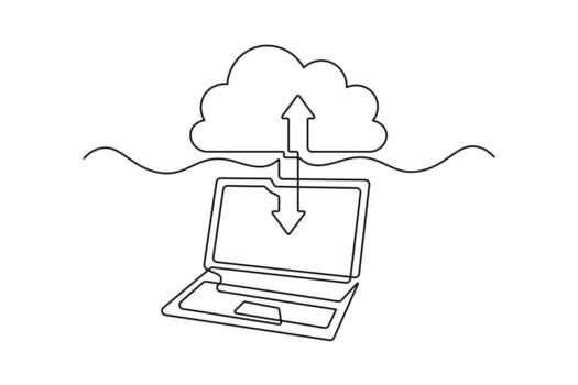 Cloud Computing and Data Backup Line Art Design vector