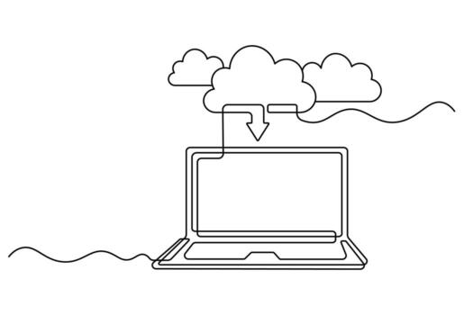 continuo línea dibujo de nube informática ilustración vector