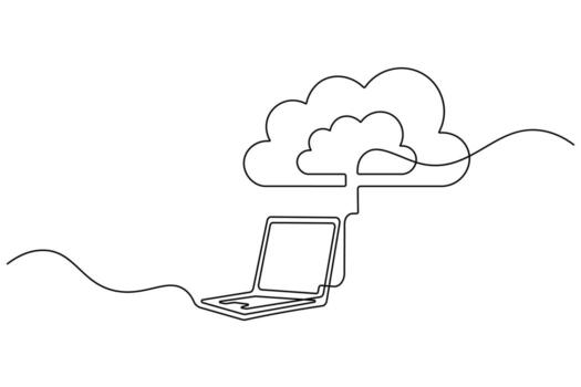 continuo soltero línea dibujo de nube informática vector