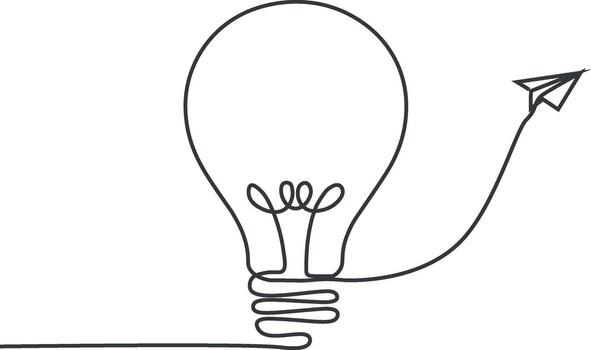 soltero continuo uno línea Arte idea ligero bulbo. creativo solución trabajo en equipo lámpara concepto mínimo línea Arte diseño vector