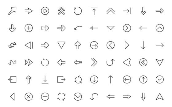 Dynamic Circle and Arrow Icons. Navigation, Directional Signs, Workflow Diagrams, User Interface Design, and Infographic Enhancements Versatile minimal line icon Collection vector