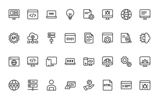 Icons representing web development tools and concepts vector