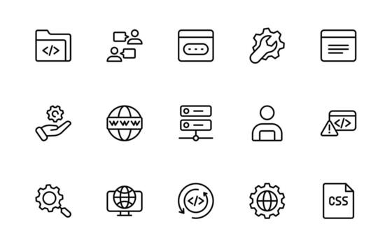 Programming coding set of web icons in line style. Software development icons for web and mobile app. programmer, developer, information technology, and more. vector