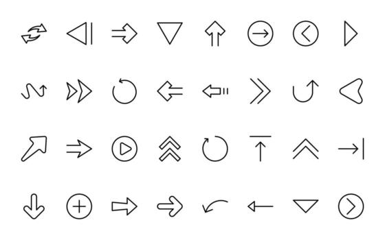 Dynamic Circle and Arrow Icons. Navigation, Directional Signs, Workflow Diagrams, User Interface Design, and Infographic Enhancements minimal thin line icon Collection vector