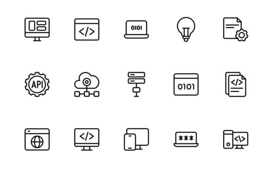 programación codificación conjunto de web íconos en línea estilo. iconos de software para web y móvil. programador, información tecnología, descifrador y más. vector
