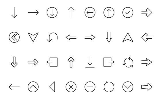 Dynamic Circle and Arrow Icons. Navigation, Directional Signs, Workflow Diagrams, User Interface Design, and Infographic Enhancements Versatile minimal thin line set vector
