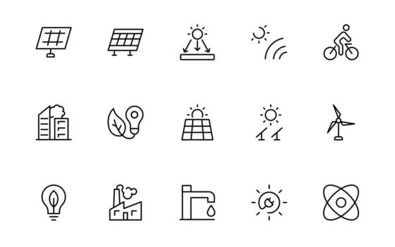 A Modern and Versatile Icon Set for Solar Energy, Renewable Resources, Solutions, and Green Technology Initiatives vector
