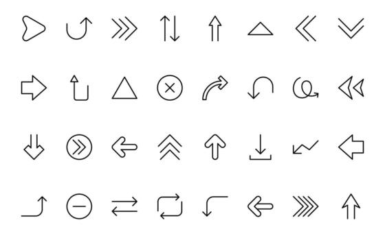 Dynamic Circle and Arrow Icons. Navigation, Directional Signs, Workflow Diagrams, User Interface Design, and Infographic Enhancements Versatile minimal thin icon set vector