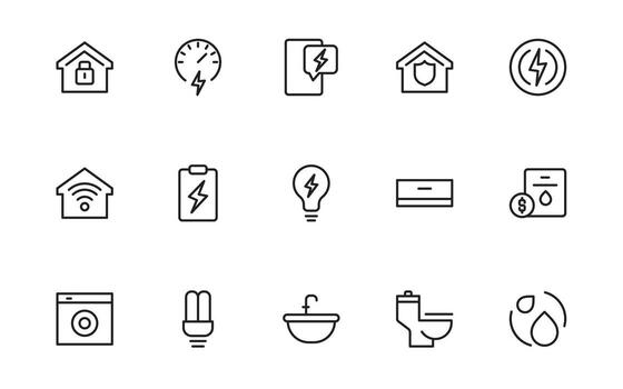 Public utilities linear signed icon collection. Signed thin line icons collection. Set of public utilities outline icons. vector