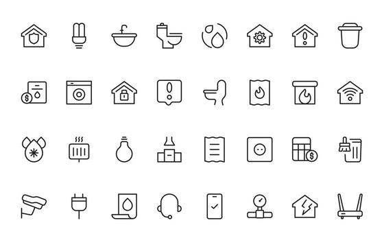 Public utilities linear signed icon collection. Signed thin line icons collection. Set of public utilities simple outline. vector