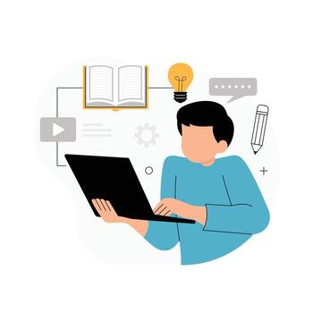 Online Learning and Digital Coursework illustration vector