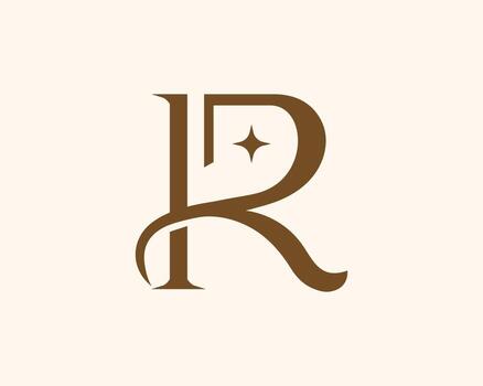 Sophisticated monogram letters K and R in a brown elegant style on a light beige background, with a decorative star symbol vector