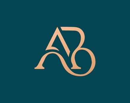 Elegant monogram design combining the letters A and B in golden gradient on a dark teal background, creating a modern and luxurious visual identity. vector