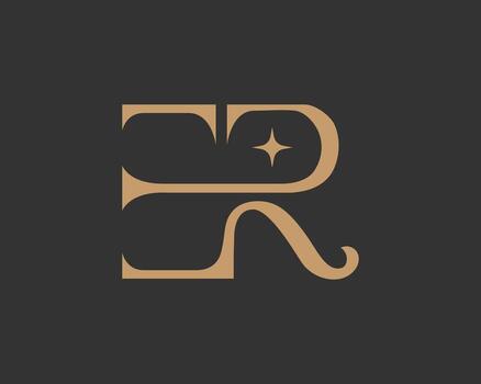 Modern monogram design letters E and R in a golden style on a dark background, with a star element for a sophisticated and luxurious look. vector