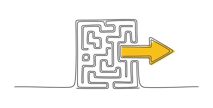 Single line maze with a yellow arrow pointing to the exit vector