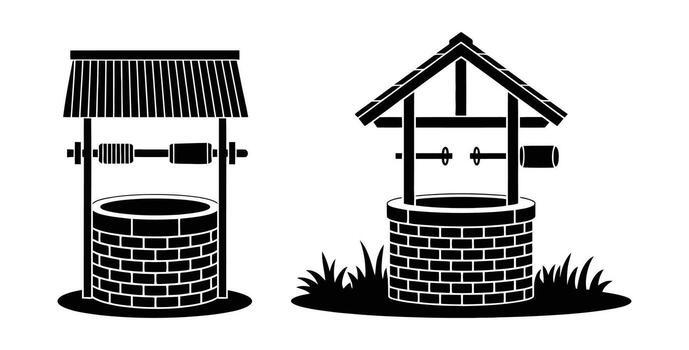 Two wellsprings water source silhouette graphic design template simple vector