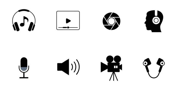audio visual medios de comunicación y comunicación tecnología icono conjunto sencillo estilo vector