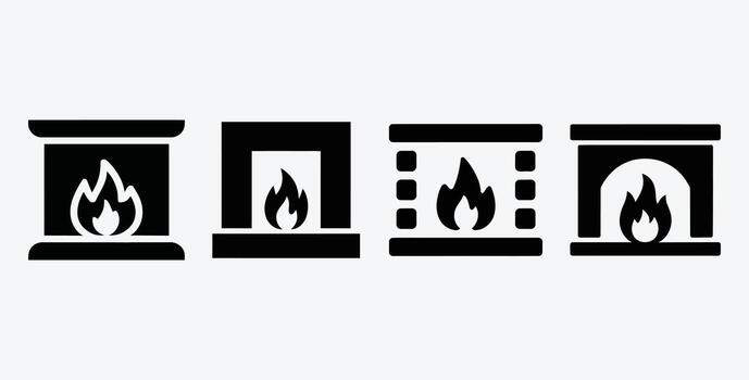 Fireplace icon set in various styles for design and decoration vector