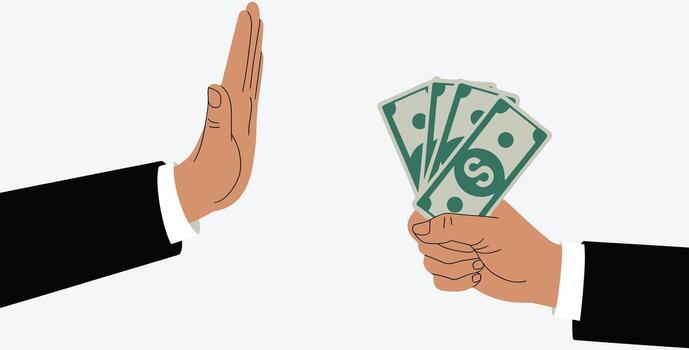 Refusing bribery and corruption offer with a gesture of denial hand vector