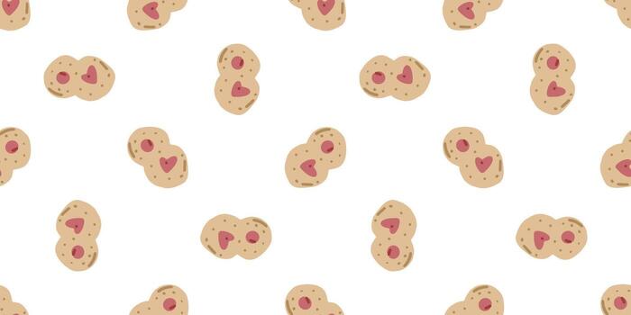 Seamless Sweet Heart Cookie Pattern. Cartoon cookies with heart filling in flat style, seamless pattern on light background. vector