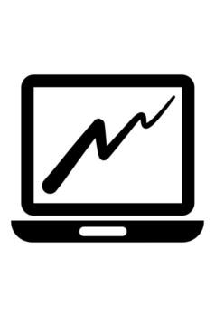 negro sólido ordenador portátil con un grafico línea. icono para datos analítica y crecimiento. sencillo símbolo de digital negocio actuación. vector