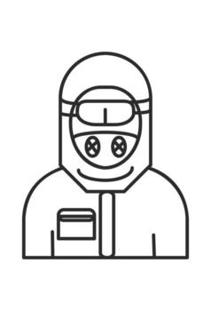 Outline of a person in a hazmat or PPE suit. Emergency worker with respirator and face shield. Contamination protection and biohazard garment. vector